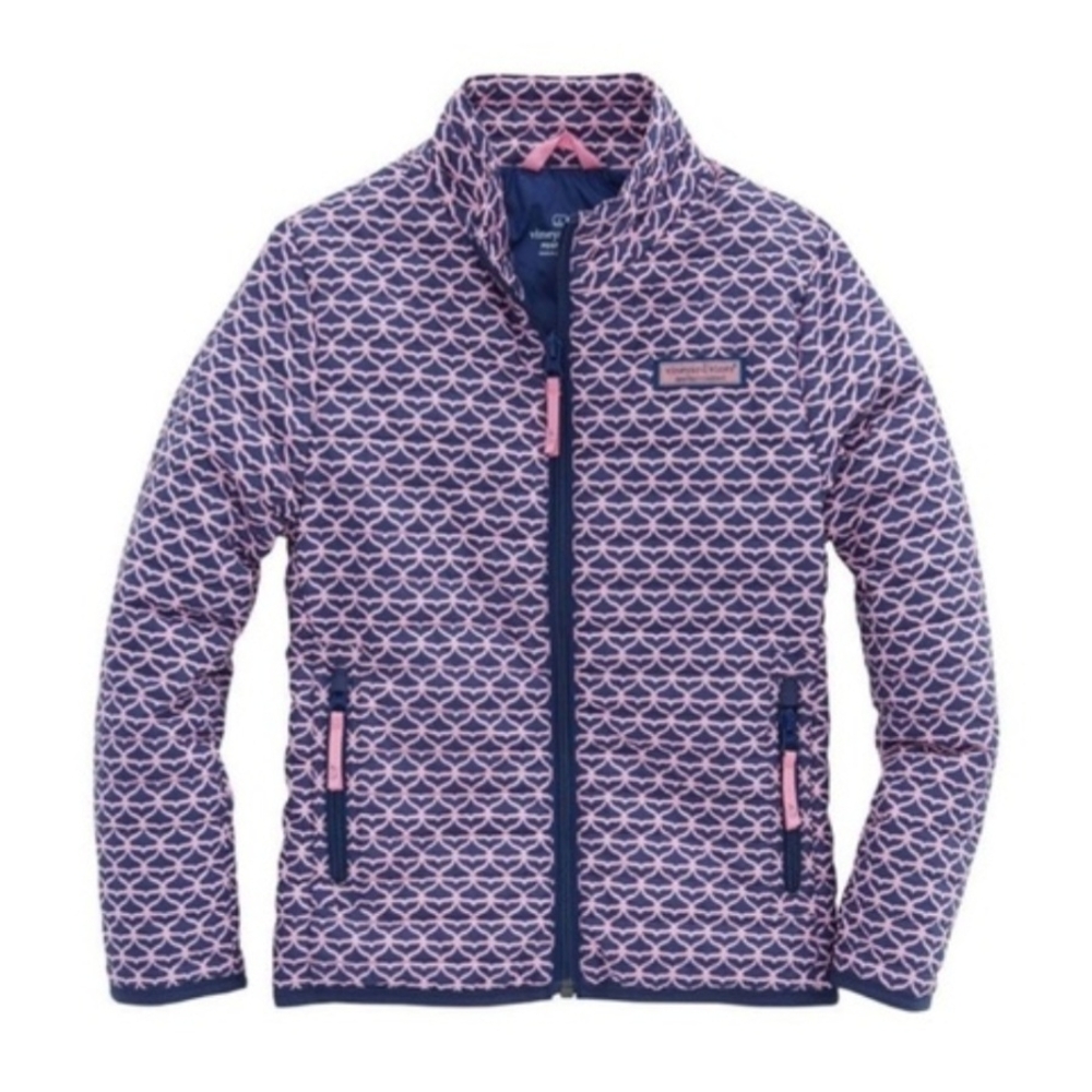 Vineyard Vines Puffer Jacket - Pink and Navy Whaletail Girls XL